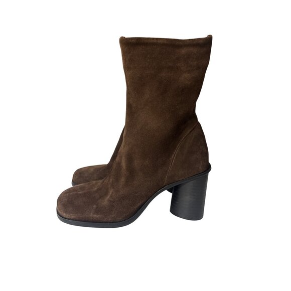Brown Suede Block Heel Sz 6 Mid-Calf Boots With Side Zipper Closure For Women - Picture 2 of 8